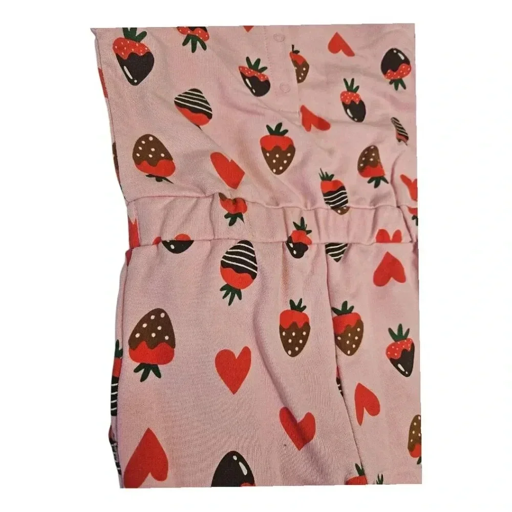 2T Toddler Girls Chocolate Strawberry Romper with Short Sleeves and POCKETS